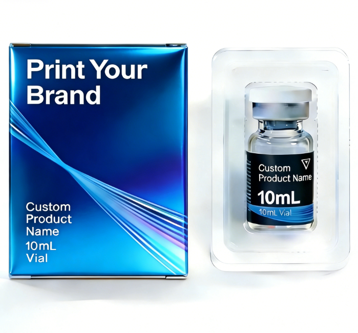 Custom Logo Waterproof Medicine Packaging 2ml/3ml/10ml Label And Peptide Box 1pack 2Vials Plastic Tray Holographic Box