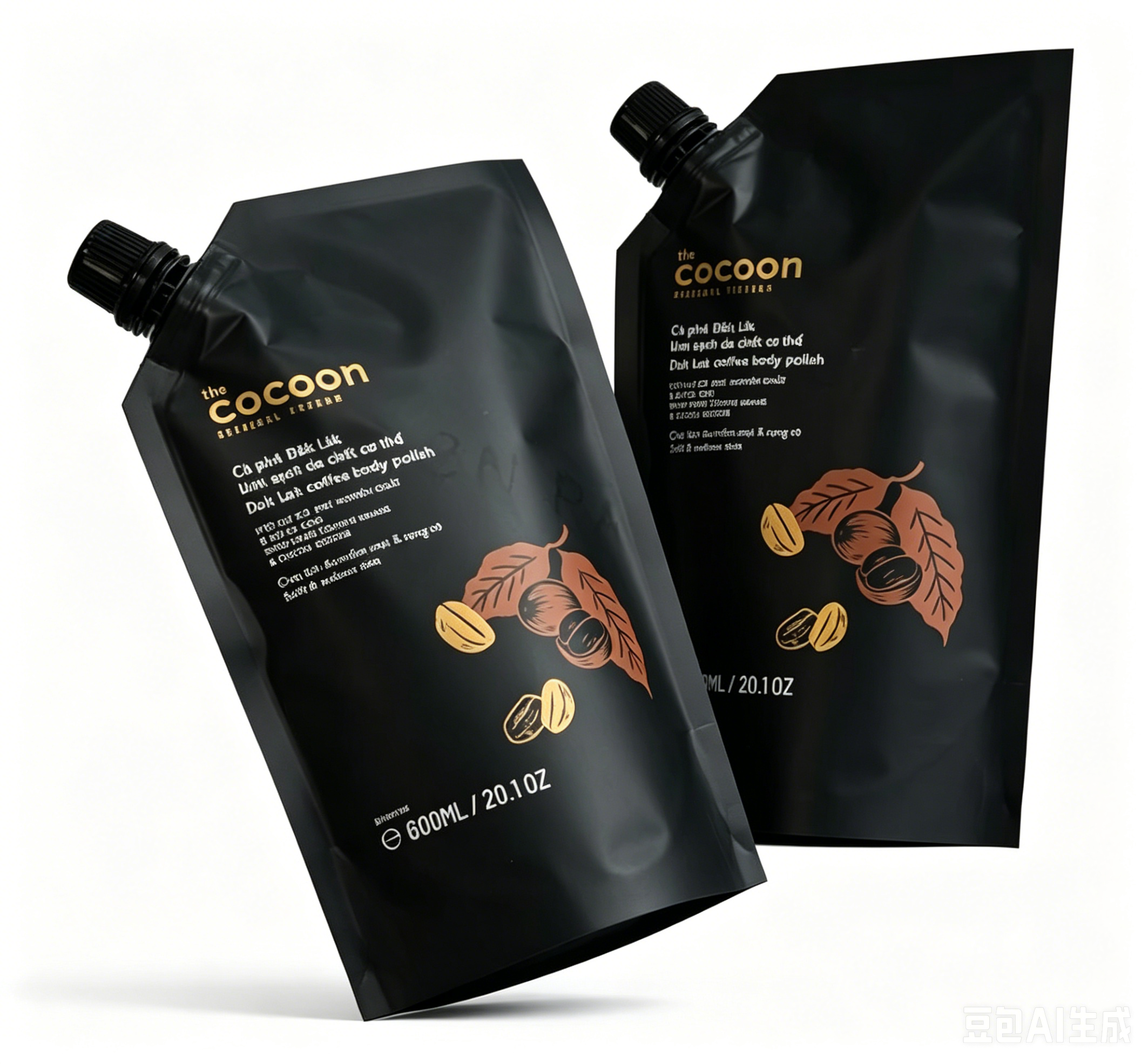 Custom Printed Matte Black Spout Pouch 600ml Stand Up Coffee Body Polish Liquid Juice Packaging For Skincare Cosmetic Storage