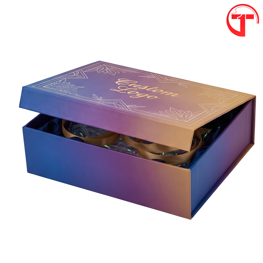 Closure Magnetic Waterproof Luxury Recycled Rigid Cosmetic Boxes Gift Jewelry Packaging Box Custom Ribbon Gradient Ramp Design