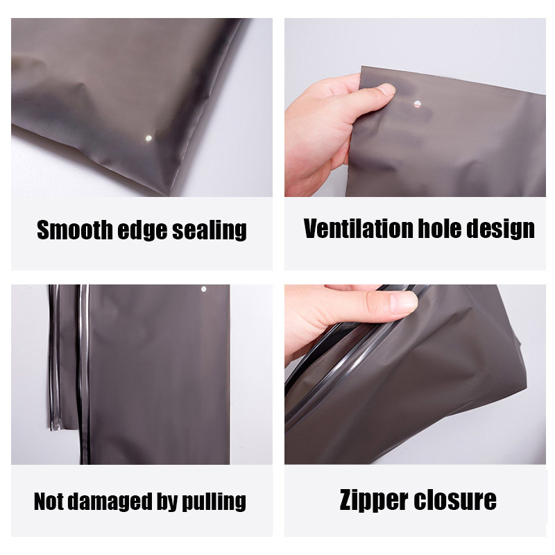 Wholesale Packaging Custom Logo Self-sealing Shirt Clothes Zipper Lock Plastic Zipper Matte Black Garment Bag
