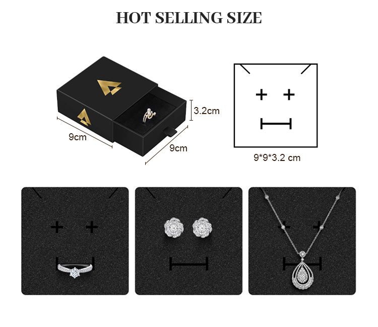 Hot Sale Custom Logo Jewelry Rigid Paper Drawer Boxes Recyclable Earrings Gift Packaging Box With Velvet Pouch