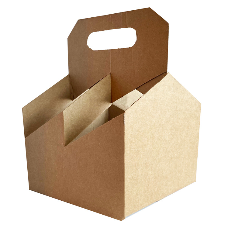 Custom Printed Kraft Paper Portable 350ml 4 Bottles Wine Holder Paper Packaging