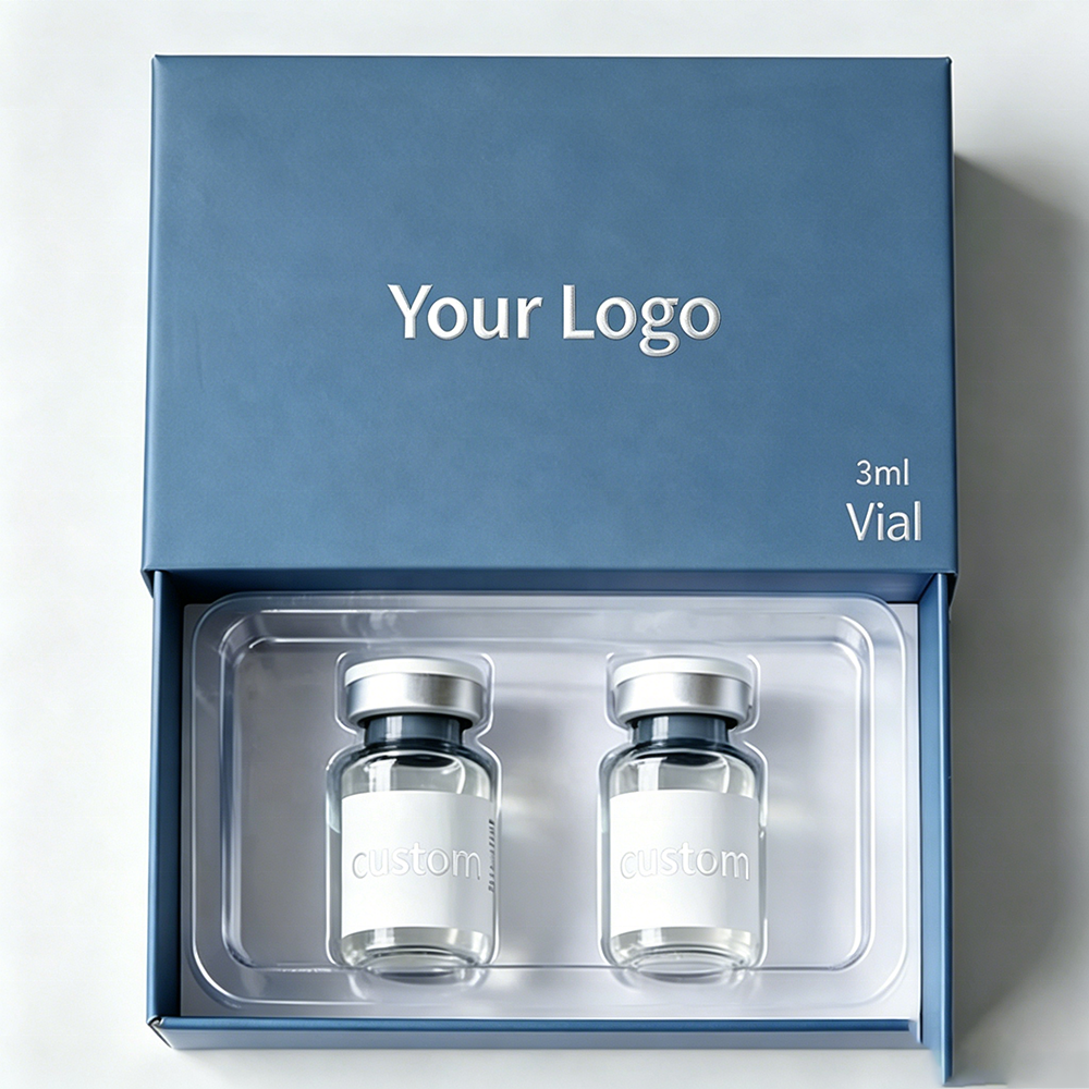 Custom Logo Waterproof Recycled Materials Medicine Packaging 3ml 10ml Hologram Label Peptide Box 1pack 2Vials Matt Lamination