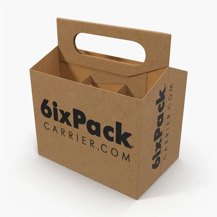 Custom Die Cut Corrugated Cardboard Paper Packaging Liquor Bottle Wine Gift Box With Handle Beer Carrier Box For Underwear Fur