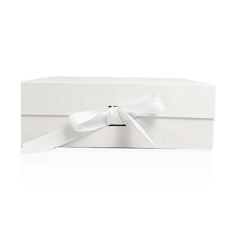 Ready to Ship Luxury White Magnet Flap Clothing Paper Box Foldable Magnetic Closure Gift Boxes with Ribbon