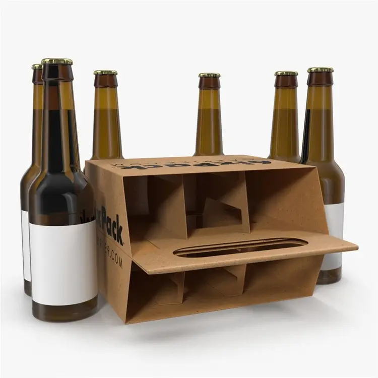 Custom Die Cut Corrugated Cardboard Paper Packaging Liquor Bottle Wine Gift Box With Handle Beer Carrier Box For Underwear Fur