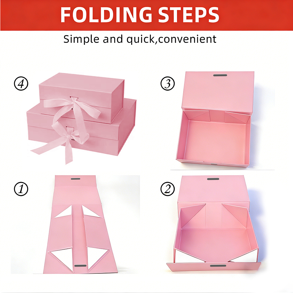 Custom Magnetic Closure Embossing Presentation Box Flap Ribbon Gift Packaging Pink Paper Large Luxury Gift Box