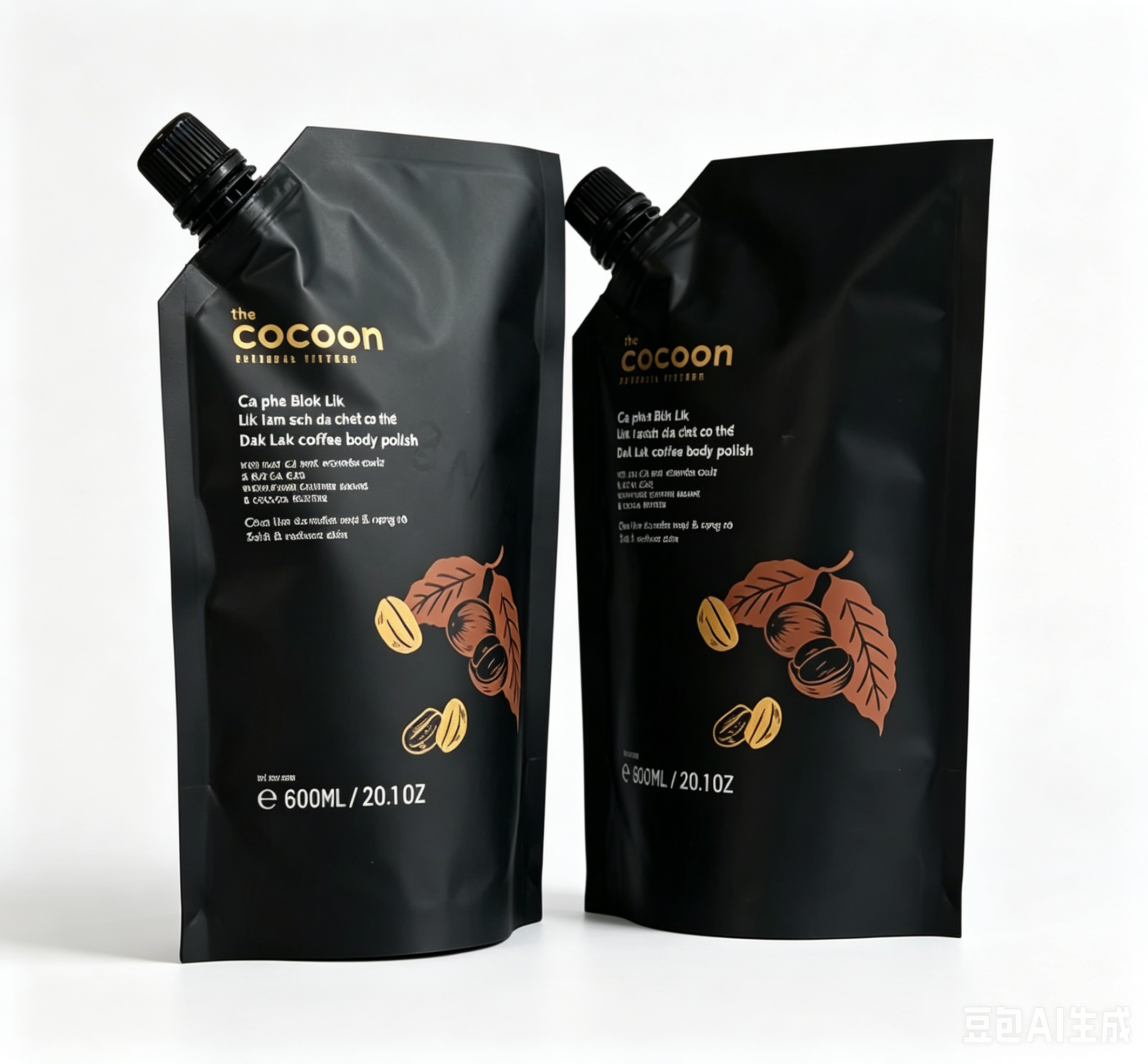 Custom Printed Matte Black Spout Pouch 600ml Stand Up Coffee Body Polish Liquid Juice Packaging For Skincare Cosmetic Storage