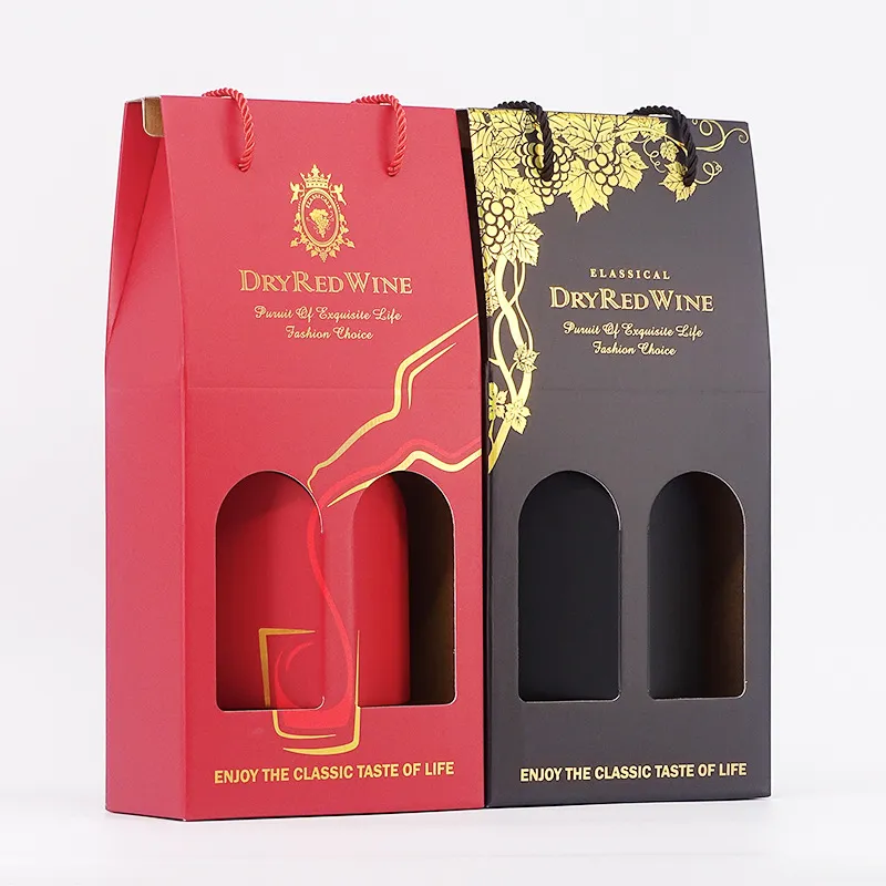 Custom Double and Single Red Wine Corrugated Paper Golden Hot Stamping Luxury Cardboard Paper Magnetic Liquor Gift Packaging Box