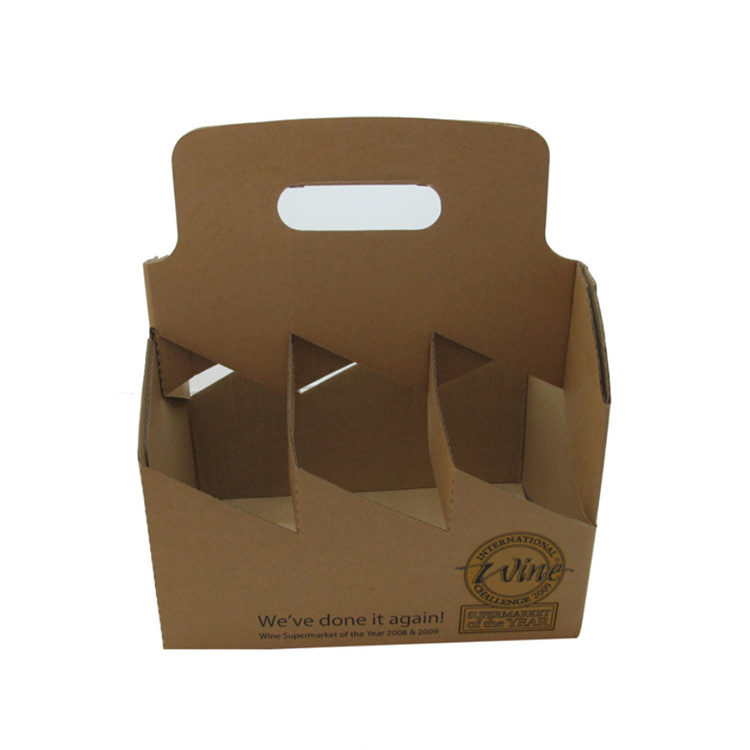 Custom Printed Kraft Paper Portable 350ml 4 Bottles Wine Holder Paper Packaging