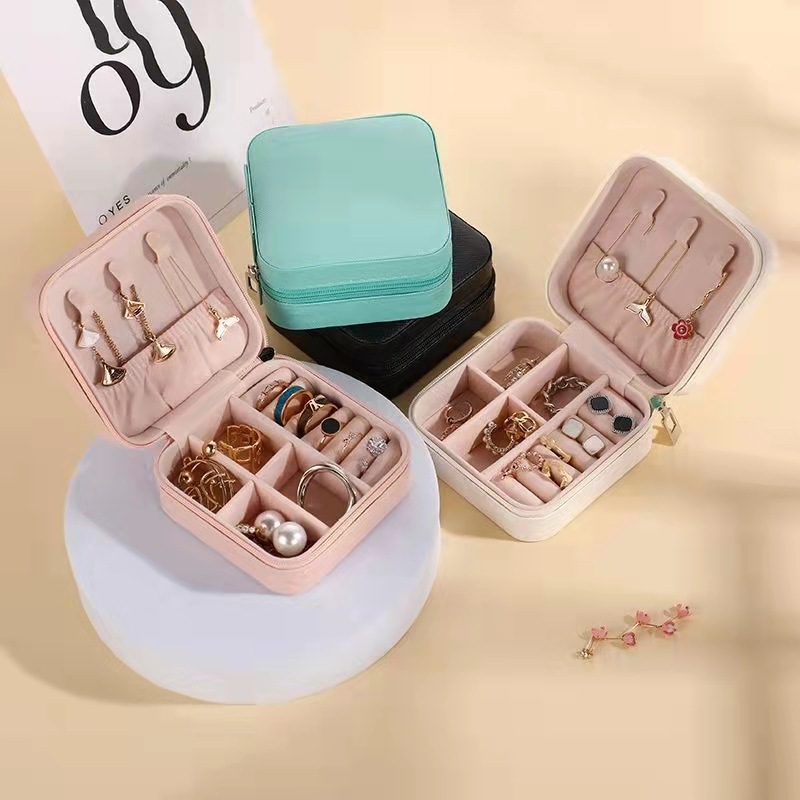 Portable Jewel Display Case Pu Leather Travel Jewelry Storage Box Custom Earrings Ring Organizer Packaging Cases For Gifts