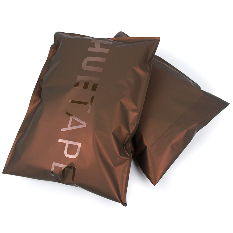 High Quality Custom Clothing Brand Printing Matte Brown Metallic Poly Mailer Shipping Bags With Glossy Logo