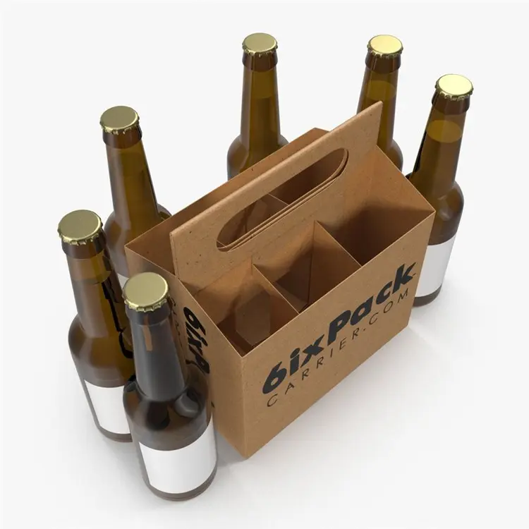 Custom Die Cut Corrugated Cardboard Paper Packaging Liquor Bottle Wine Gift Box With Handle Beer Carrier Box For Underwear Fur