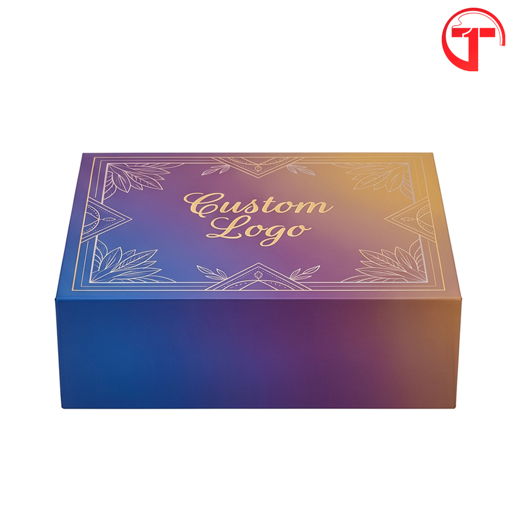 Closure Magnetic Waterproof Luxury Recycled Rigid Cosmetic Boxes Gift Jewelry Packaging Box Custom Ribbon Gradient Ramp Design