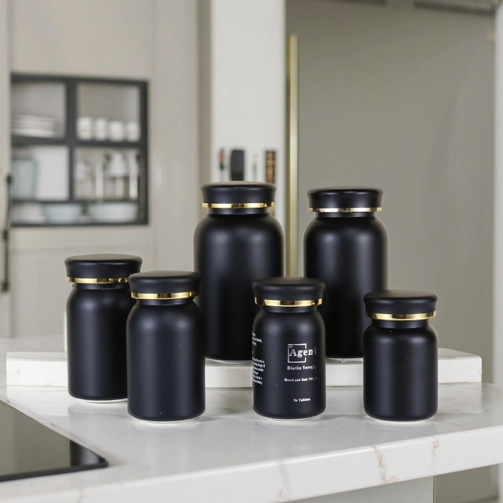80 100 120 150 225 275 ml Black Frosted Plastic Food-Grade Medicine Health Care Bottles Tablet Capsule Packaging Pharmaceutical