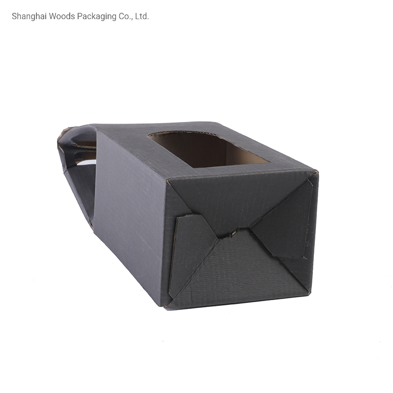 Recycled Cardboard Material One Bottle Carrier Packaging for Wine with Handle