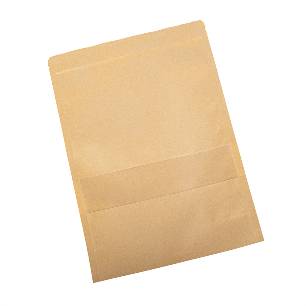 Custom Printed logo Biodegradable Reusable Food Kraft Paper Zipper Bolsas Ziplock Stand up Pouch Bags with clear Window