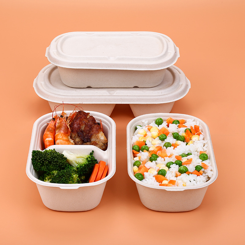 Eco Food Packaging Boxes Biodegradable 1000ml White Lunch Boxes With Lid Disposable Bento Food Container Boxes