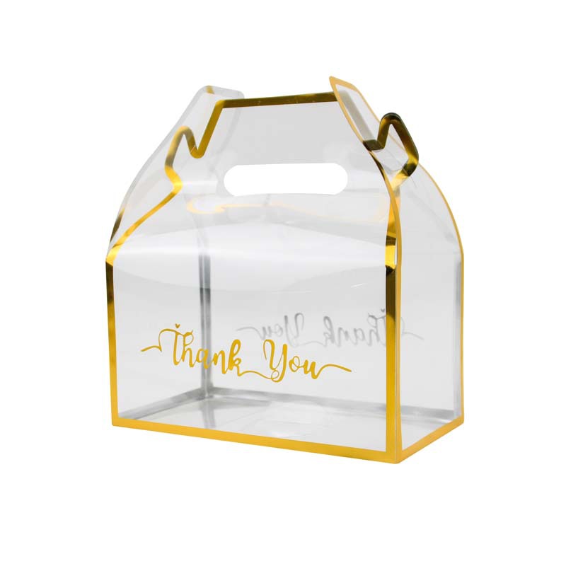 CSMD Chinese Manufacturers PVC Materials Gold Strap Line Wholesale Empty Food Packaging Transparent Plastic Gift Box with Handle