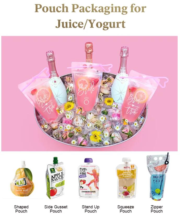 Custom Biodegradable Food Grade Liquid Beverage Packaging Disposable Plastic Juice Drinking Spout Pouches Bags with Straw Hole
