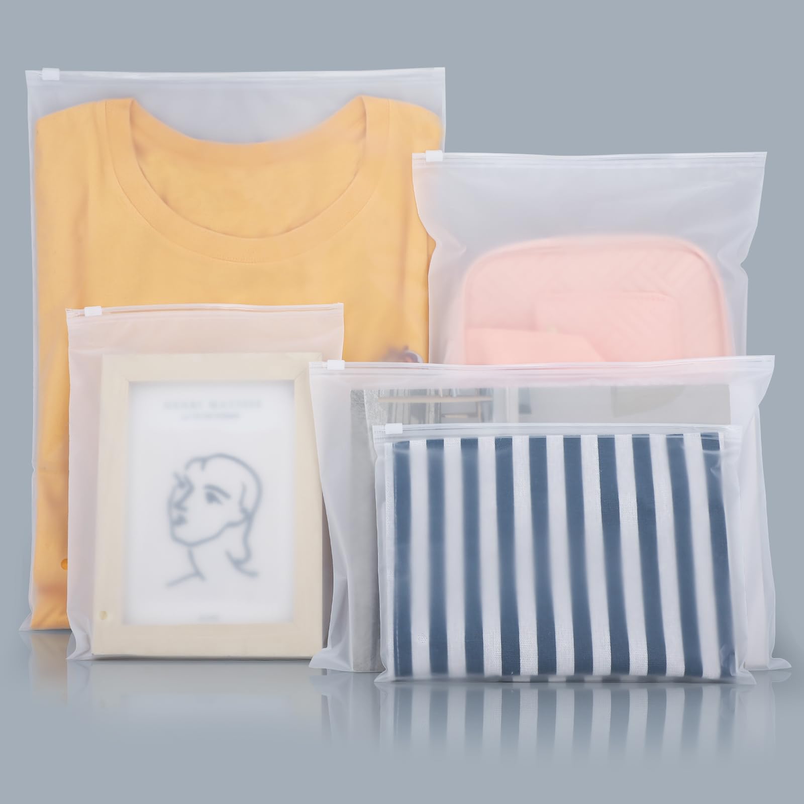 Free Sample Custom White Matte Frosted Zip Seal Ziplock Plastic Packaging Bags for Clothes Storage Space Saver Plastic Bag
