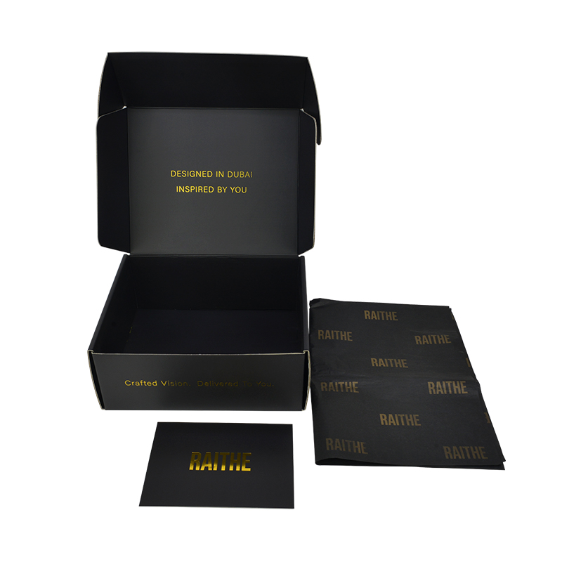 Custom Gold Logo Black Folding Heavy Duty Gift Corrugated Paper Mailer Clothes Packaging Boxes Cardboard Shipping Mailer Boxes