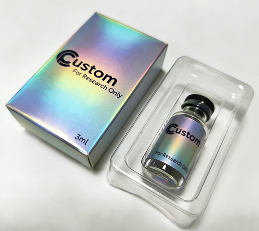 Custom Logo Waterproof Medicine Packaging 2ml/3ml/10ml Label And Peptide Box 1pack 2Vials Plastic Tray Holographic Box