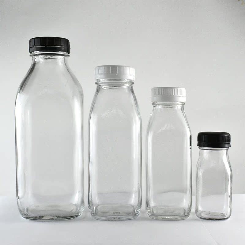 Custom Logo 100ml 300ml 500ml 1000ml Clear French Square Beverage Glass Bottle Cold Pressed Juice Bottles With Tamper Proof Lid