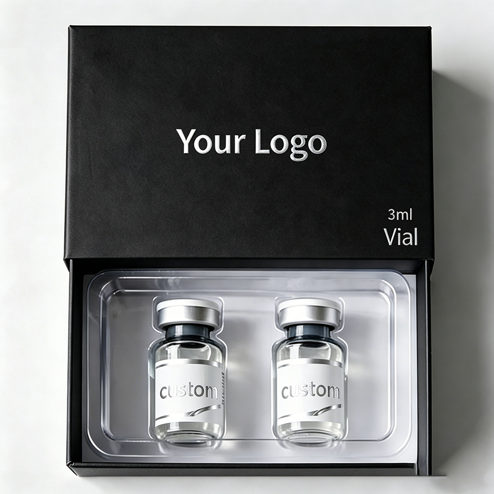 Custom Logo Waterproof Recycled Materials Medicine Packaging 3ml 10ml Hologram Label Peptide Box 1pack 2Vials Matt Lamination
