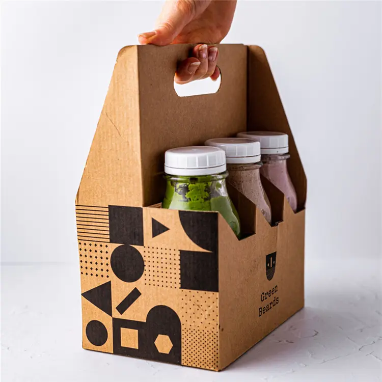 Custom Die Cut Corrugated Cardboard Paper Packaging Liquor Bottle Wine Gift Box With Handle Beer Carrier Box For Underwear Fur