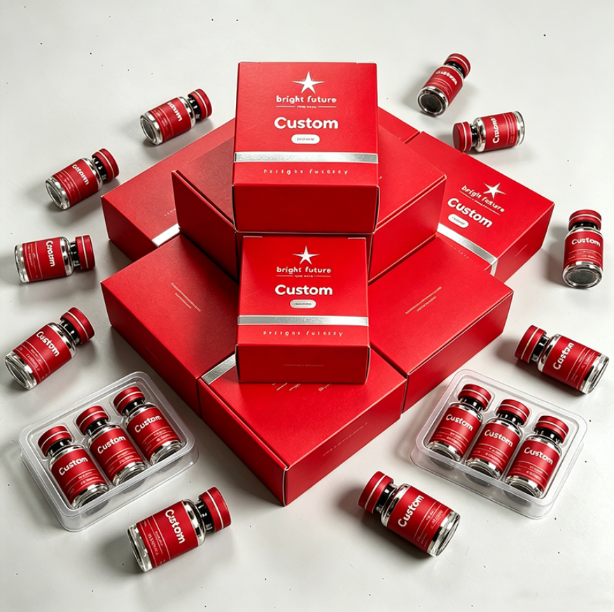 Custom Logo Free Design Waterproof Medicine Packaging 3ml/10ml Label Peptide Box Pill 1pack 2Vials Folders Holographic Box