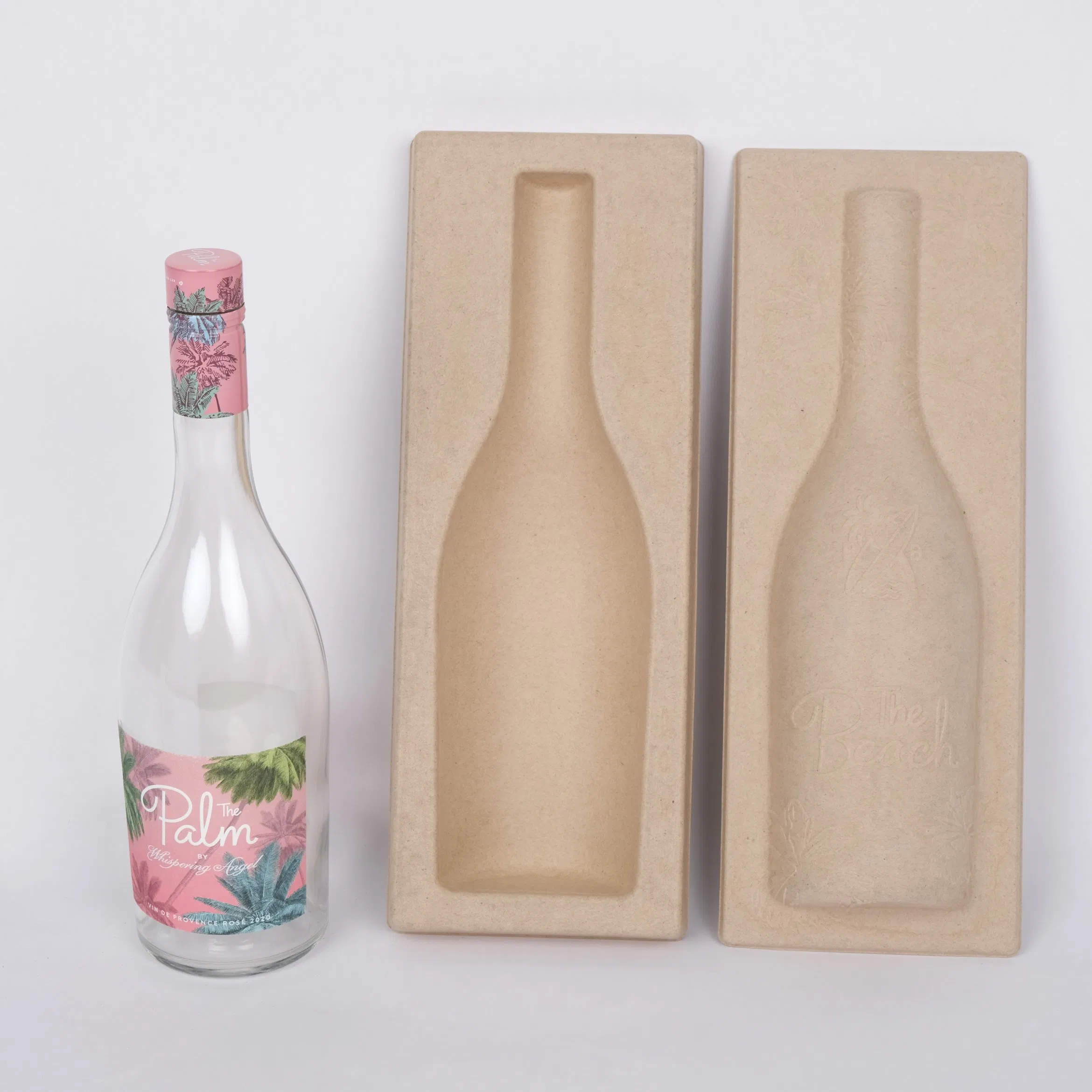 Custom Biodegradable Wine Bottle Wet Press Moulded Paper Pulp Protection Tray Packaging