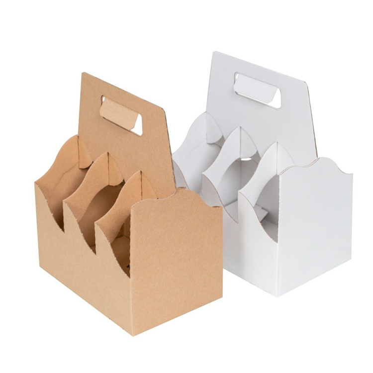 Custom Printed Kraft Paper Portable 350ml 4 Bottles Wine Holder Paper Packaging