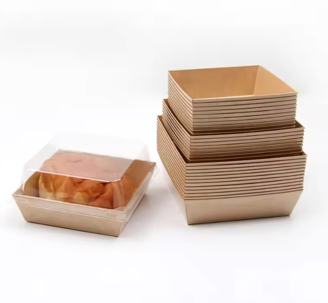 Biopoly Eco-Friendly Biodegradable Kraft Paper Disposable Takeaway Food Packaging with PET Lid for Sushi Dessert Cake