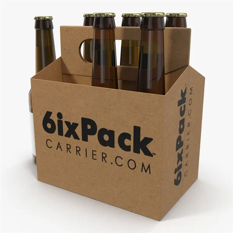Custom Die Cut Corrugated Cardboard Paper Packaging Liquor Bottle Wine Gift Box With Handle Beer Carrier Box For Underwear Fur