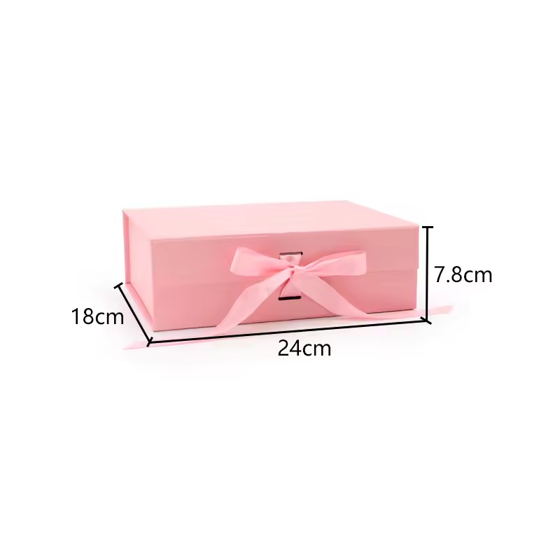 Quality Custom Logo Size Ribbon Folding Box Pink and Black Gift Paper Boxes Rectangle Shape Magnetic Packaging
