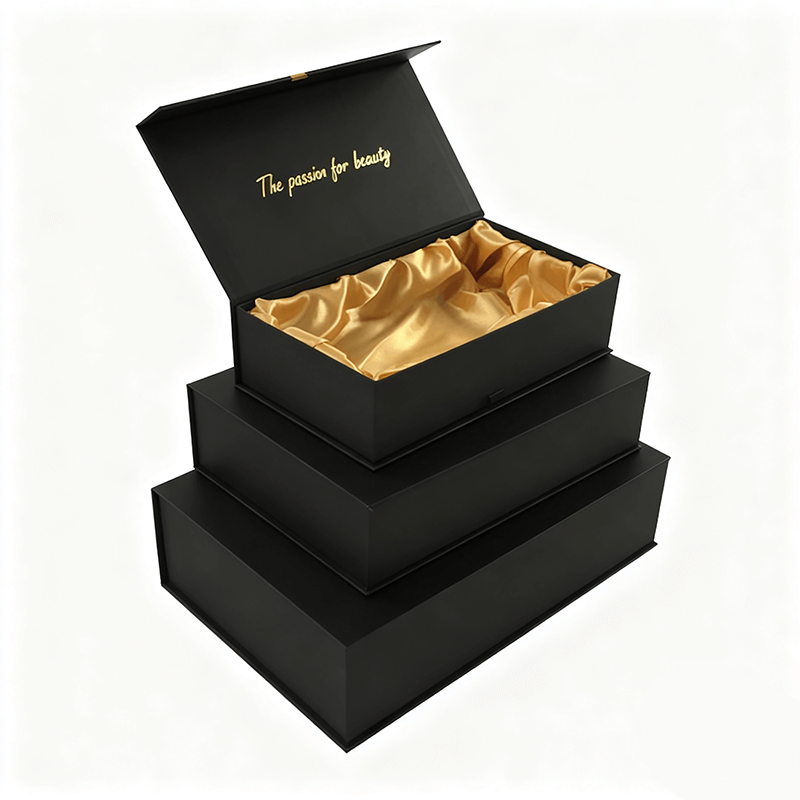Custom Logo Luxury Black and White Gift Box Packaging Wig Hairbrush Extension Magnetic Gift Box with Satin Section Lining