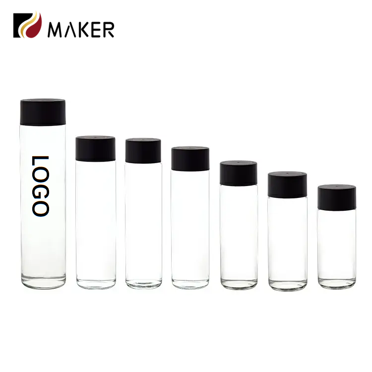 Empty Transparent 500ml Disposable clear High Flint Juice Drink Beverage Voss Glass Bottle with Plastic Lid for Mineral Water