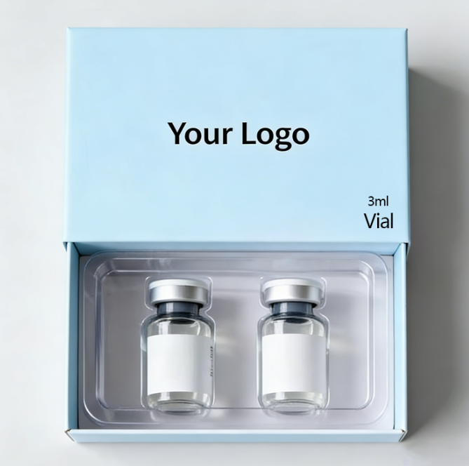 Custom Logo Waterproof Medicine Packaging 2ml/3ml/10ml Label And Peptide Box 1pack 2Vials Plastic Tray Holographic Box