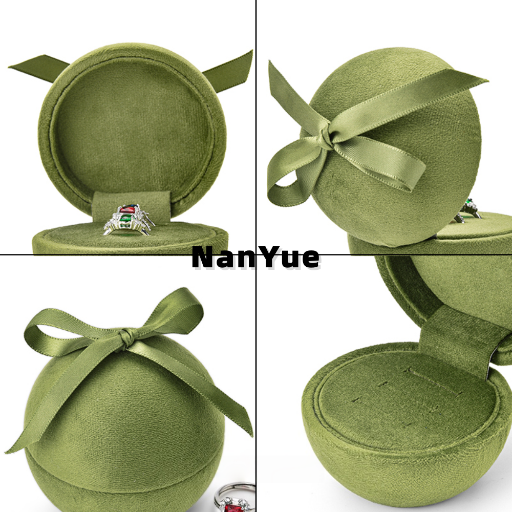 Wholesale Luxury Round Velvet Ring Box Bow Knot Wedding Engagement Proposal Jewelry Packaging Custom Logo Jewelry Storage Box