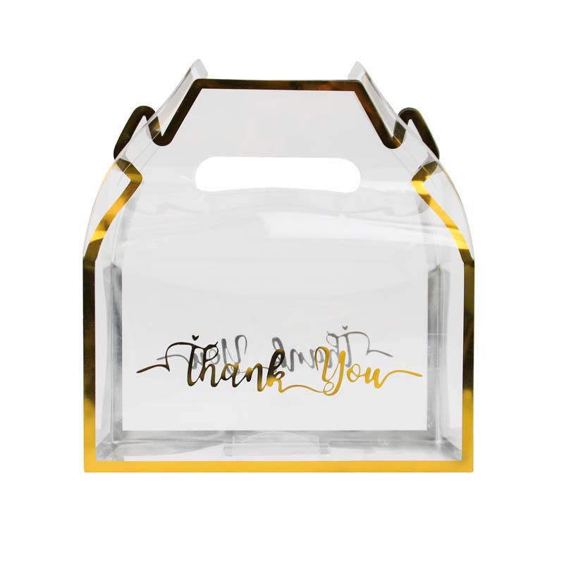 CSMD Chinese Manufacturers PVC Materials Gold Strap Line Wholesale Empty Food Packaging Transparent Plastic Gift Box with Handle