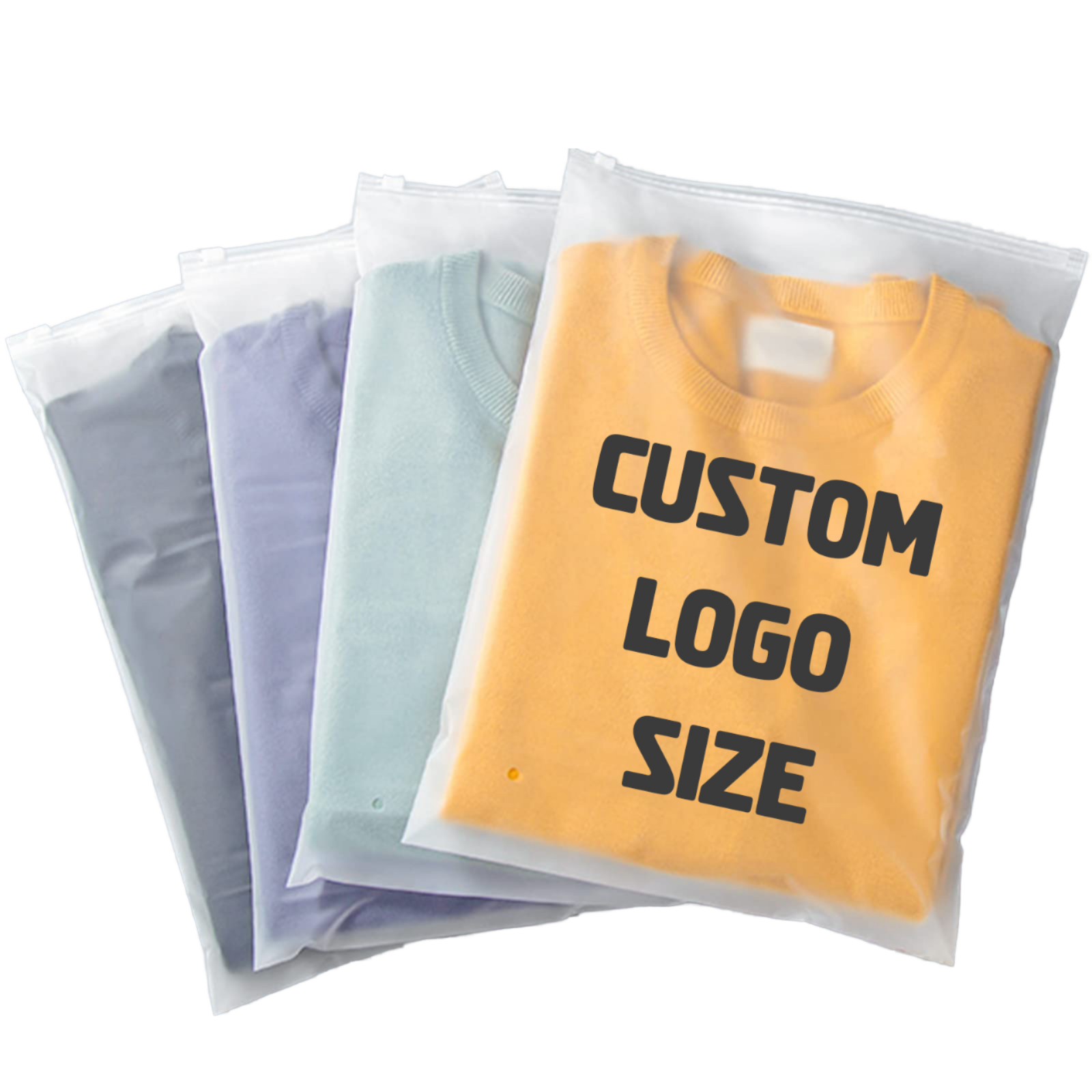 Custom Logo Frosted Zipper Bags, Resealable Plastic Pouches for Clothing, Apparel &amp; T-Shirt Packaging