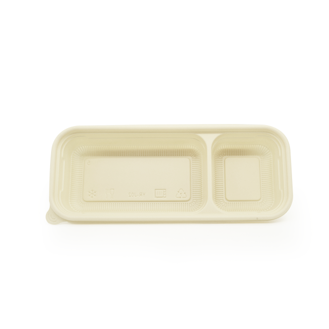 Biodegradable Corn Starch 2 Compartment Microwave Safe Waterproof &amp; Oilproof Disposable Lunch Box with Lid