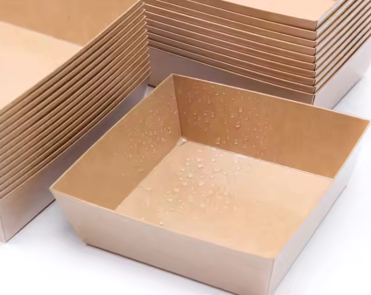 Biopoly Eco-Friendly Biodegradable Kraft Paper Disposable Takeaway Food Packaging with PET Lid for Sushi Dessert Cake