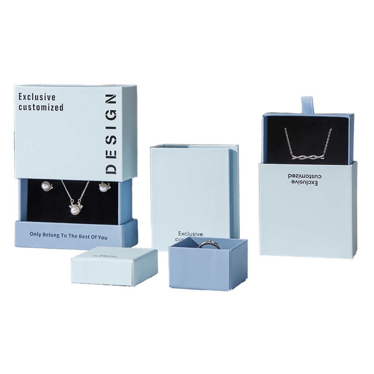 Wholesale Blue Texture Square Jewelry Storage Packaging Set Box with Sponge for Rings Earrings Bracelets Necklaces