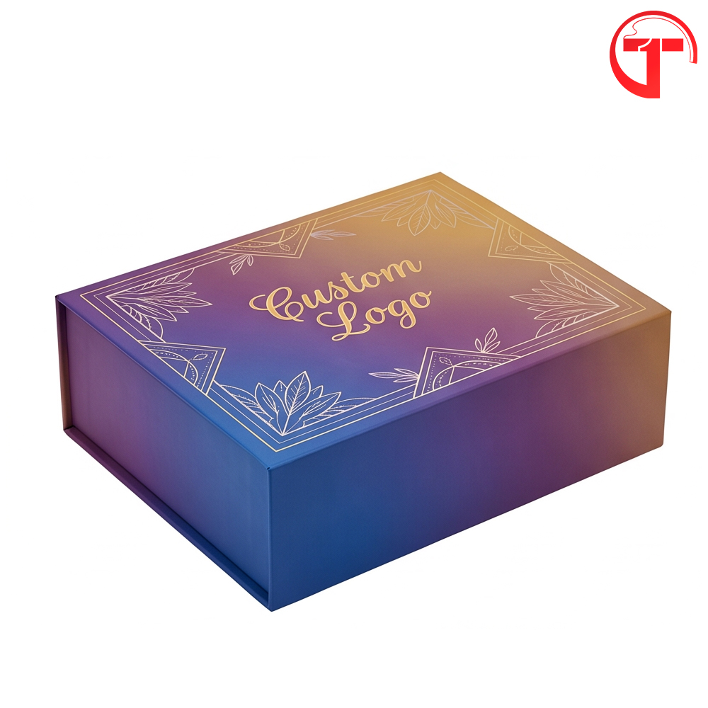 Closure Magnetic Waterproof Luxury Recycled Rigid Cosmetic Boxes Gift Jewelry Packaging Box Custom Ribbon Gradient Ramp Design