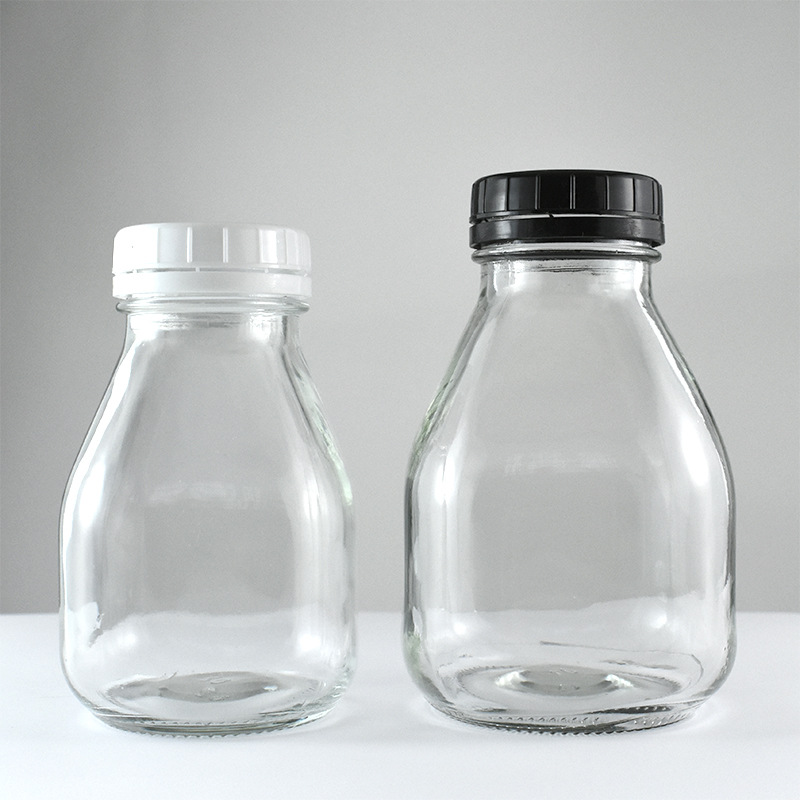 Custom Logo 100ml 300ml 500ml 1000ml Clear French Square Beverage Glass Bottle Cold Pressed Juice Bottles With Tamper Proof Lid