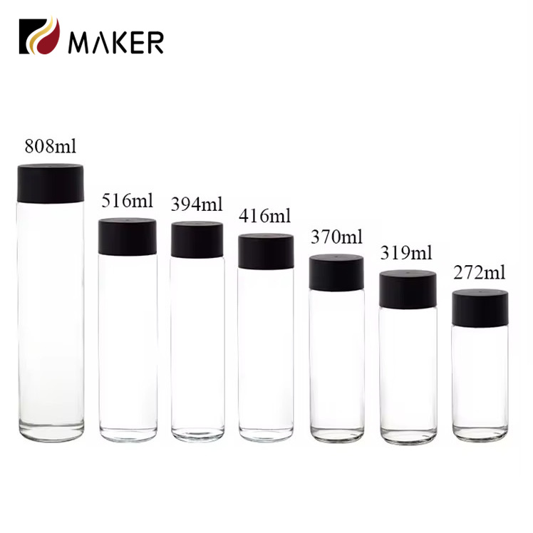 Empty Transparent 500ml Disposable clear High Flint Juice Drink Beverage Voss Glass Bottle with Plastic Lid for Mineral Water