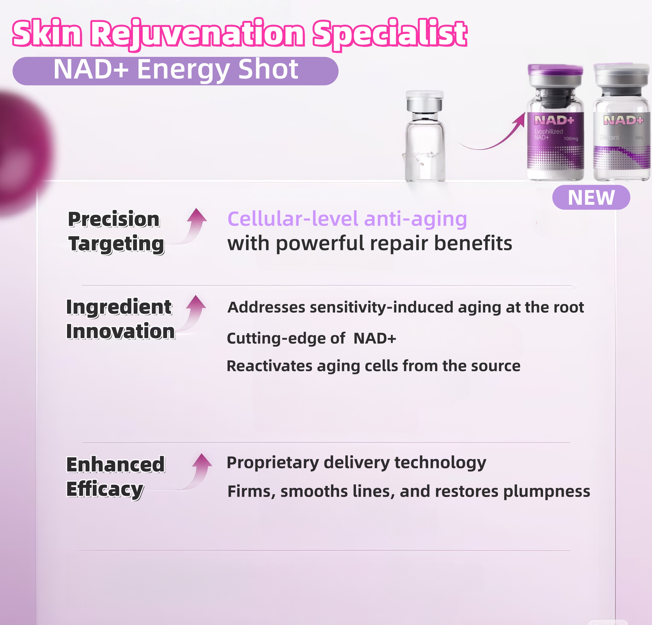 Ready To Ship NAD Plus Peptide Anti Aging NAD+ Skin Booster Care 100mg PDRN &amp; Nad+ Peptide Lyophilized Powder Vials Ampoule