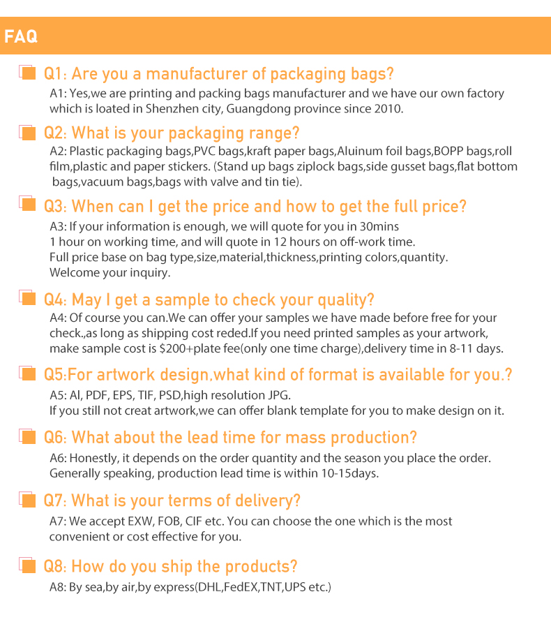 Detailed Packaging Specification Chart 3